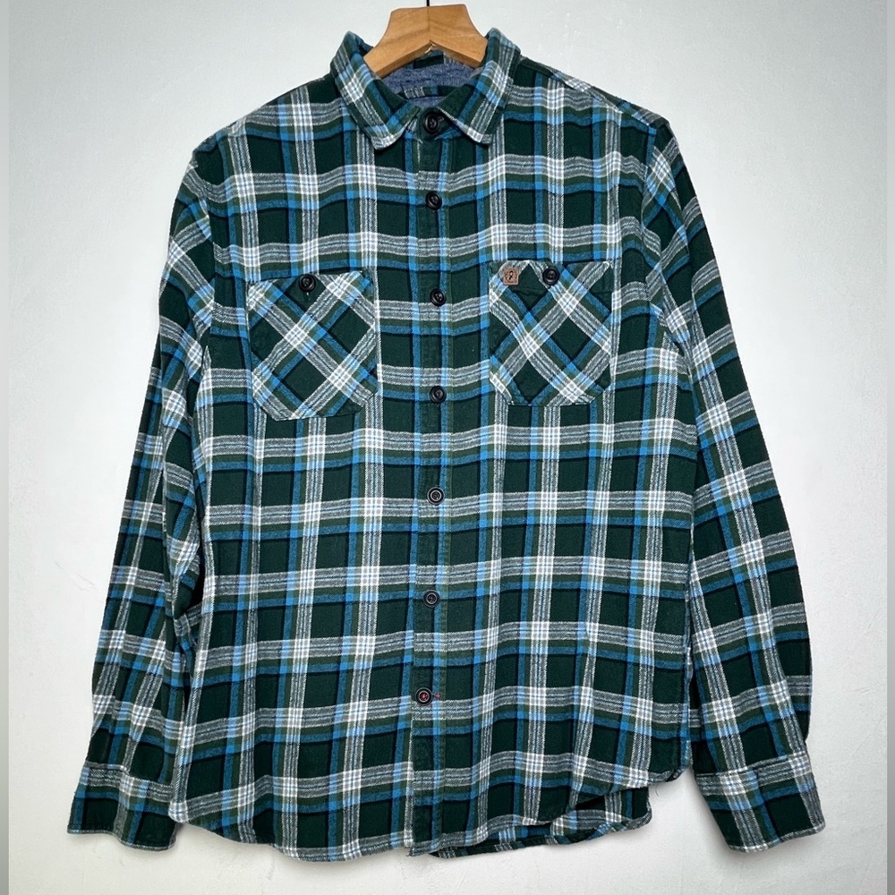 Coleman Brushed Cotton Flannel Shirt Men's Size L Hunter Green/Blue Plaid
